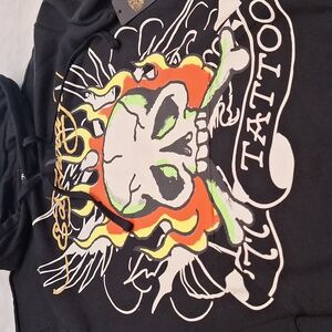 New Ed Hardy Skull and Crossbones Tattoo Hoodie Sweatshirt Black XL‎ '77